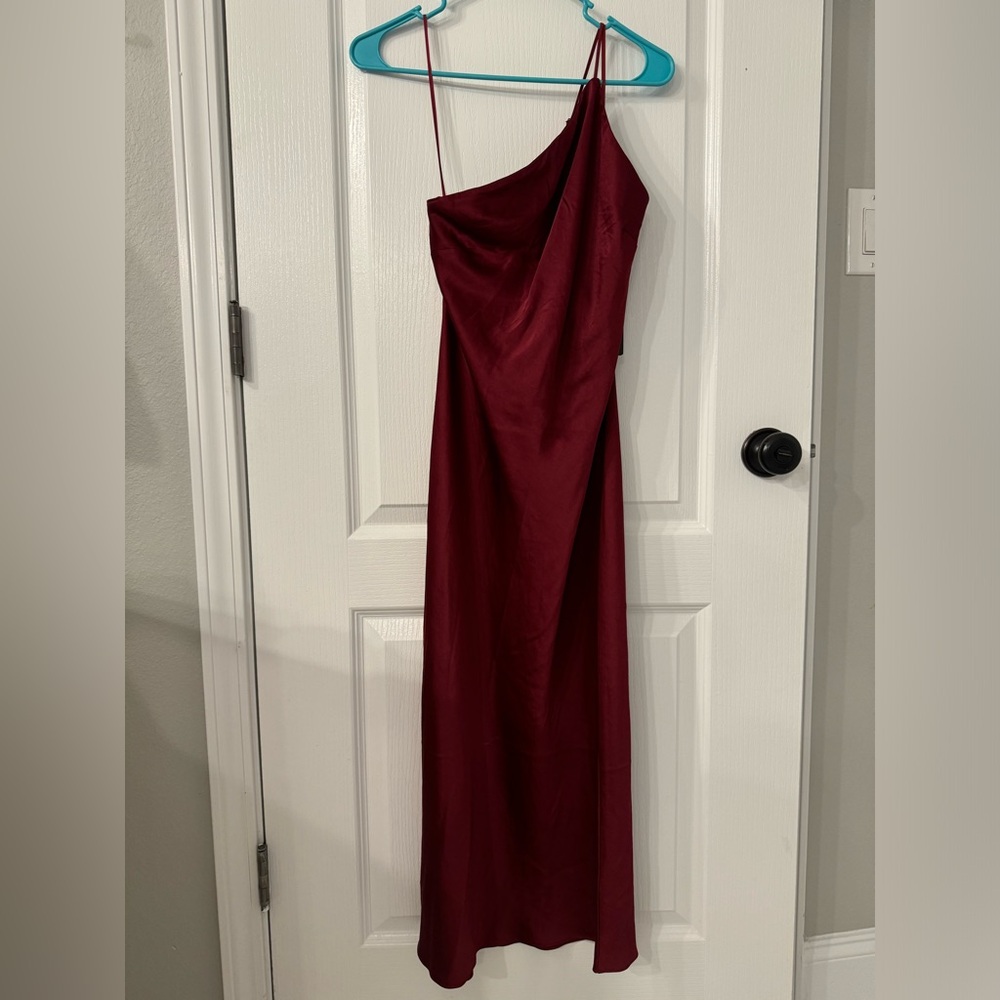 Express satin cross back one shoulder slip dress size M
